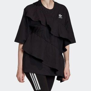 Adidas Originals Women's J KOO Black Ruffle Tee Shirt FT9878